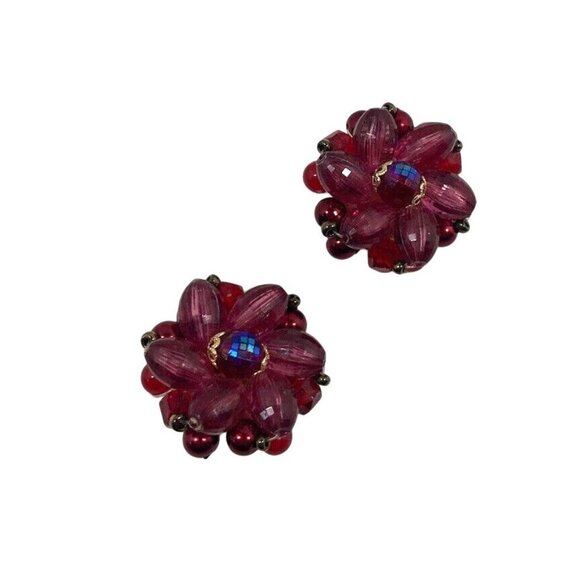 Vtg Red Cluster Womens Clip On Earrings Made in Germany - Picture 1 of 7